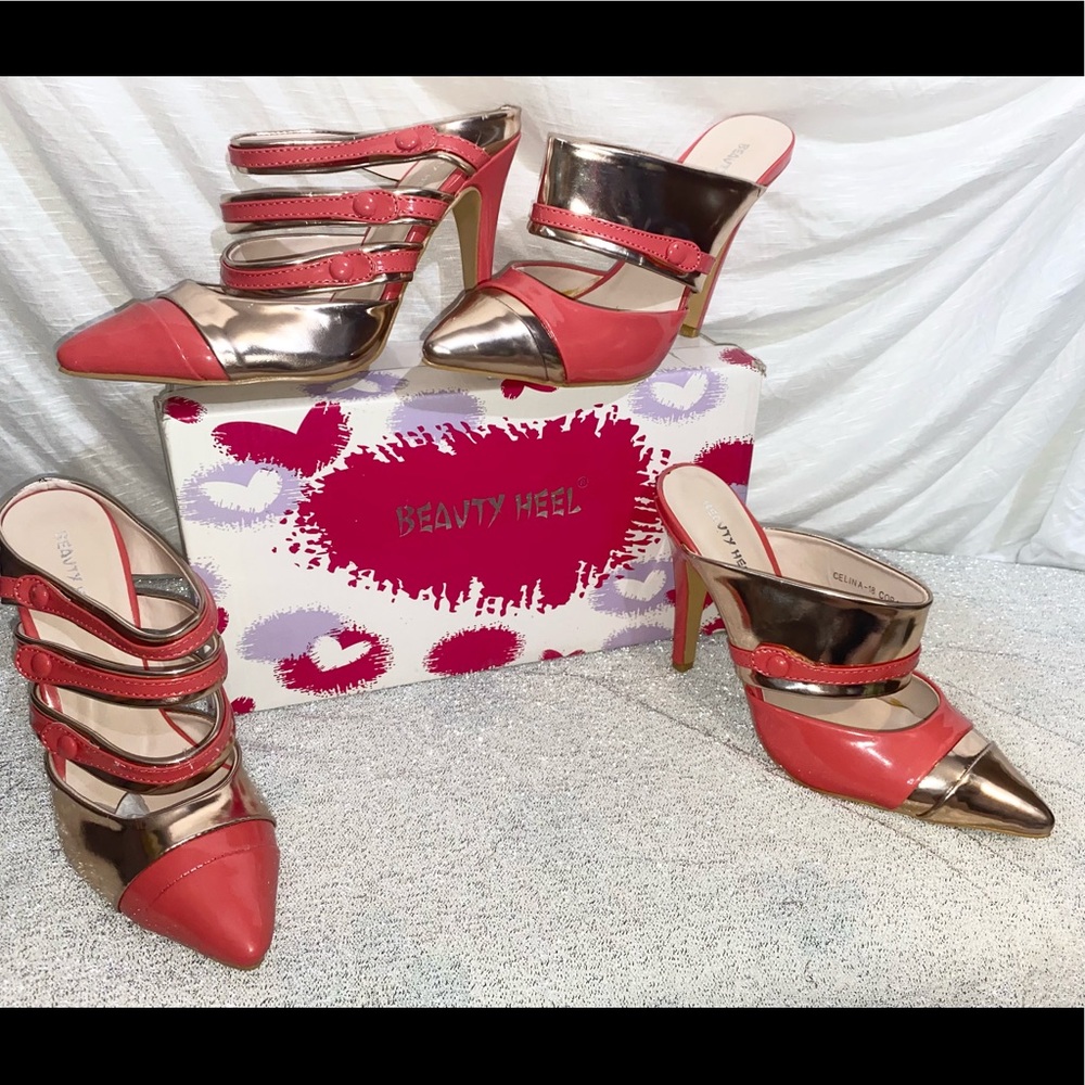 Vintage Coral Mule Heels 3 or 1 strap style in size 7.5